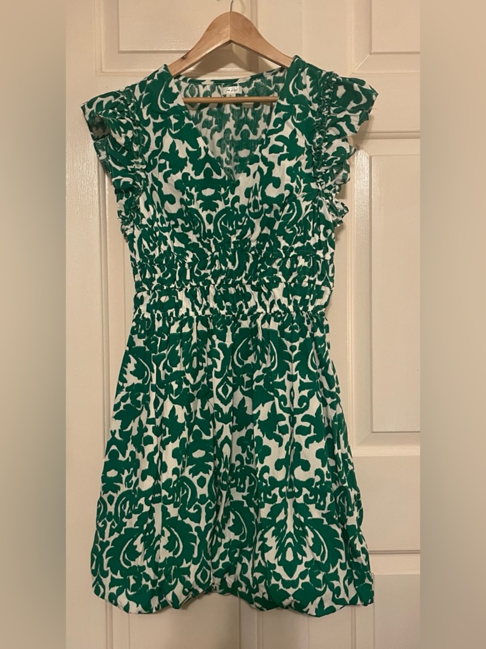 Austrian Luxury Tea Rose mini dress smocked ruffles women’s size large boho